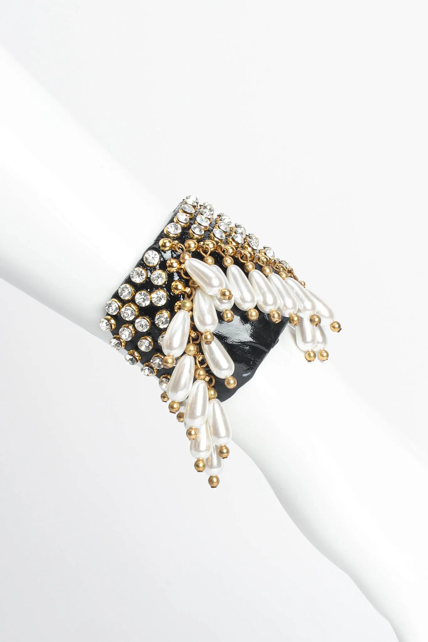 Patent Leather Rhinestone & Pearl Cuff