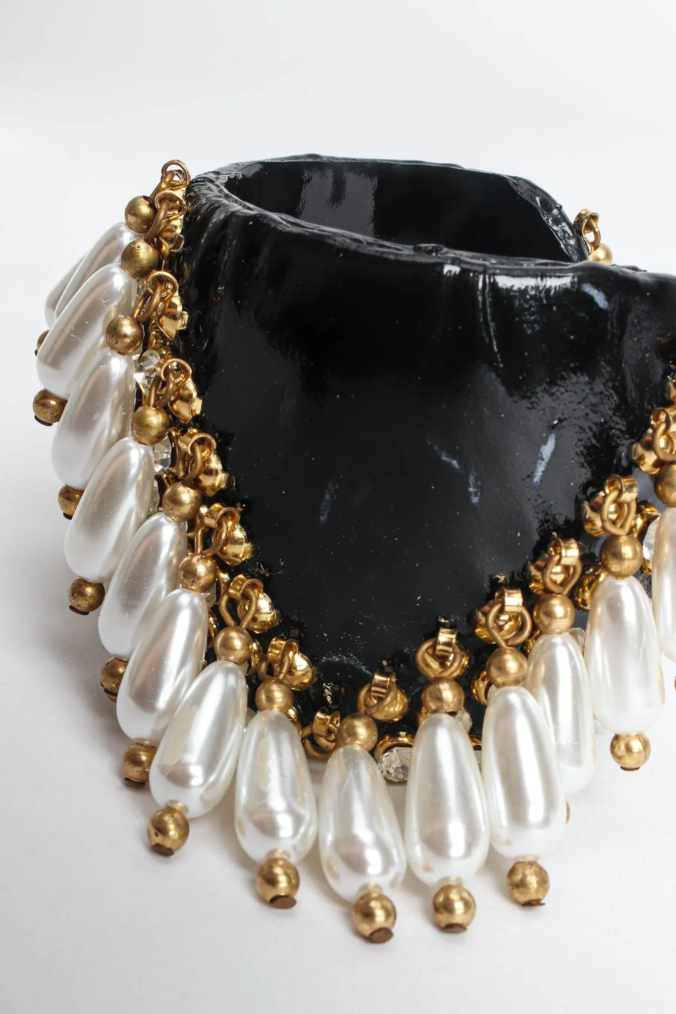 Patent Leather Rhinestone & Pearl Cuff