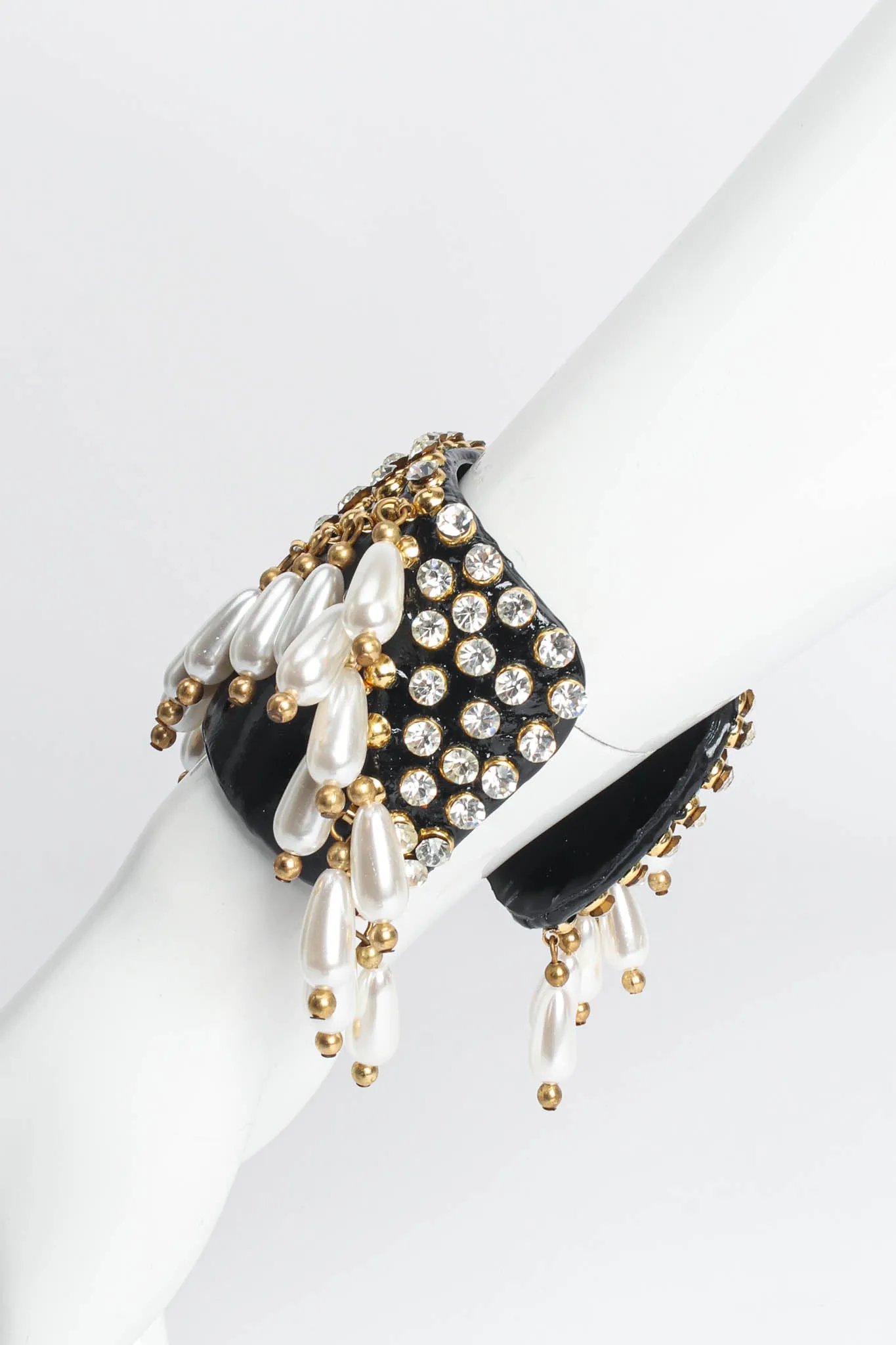 Patent Leather Rhinestone & Pearl Cuff