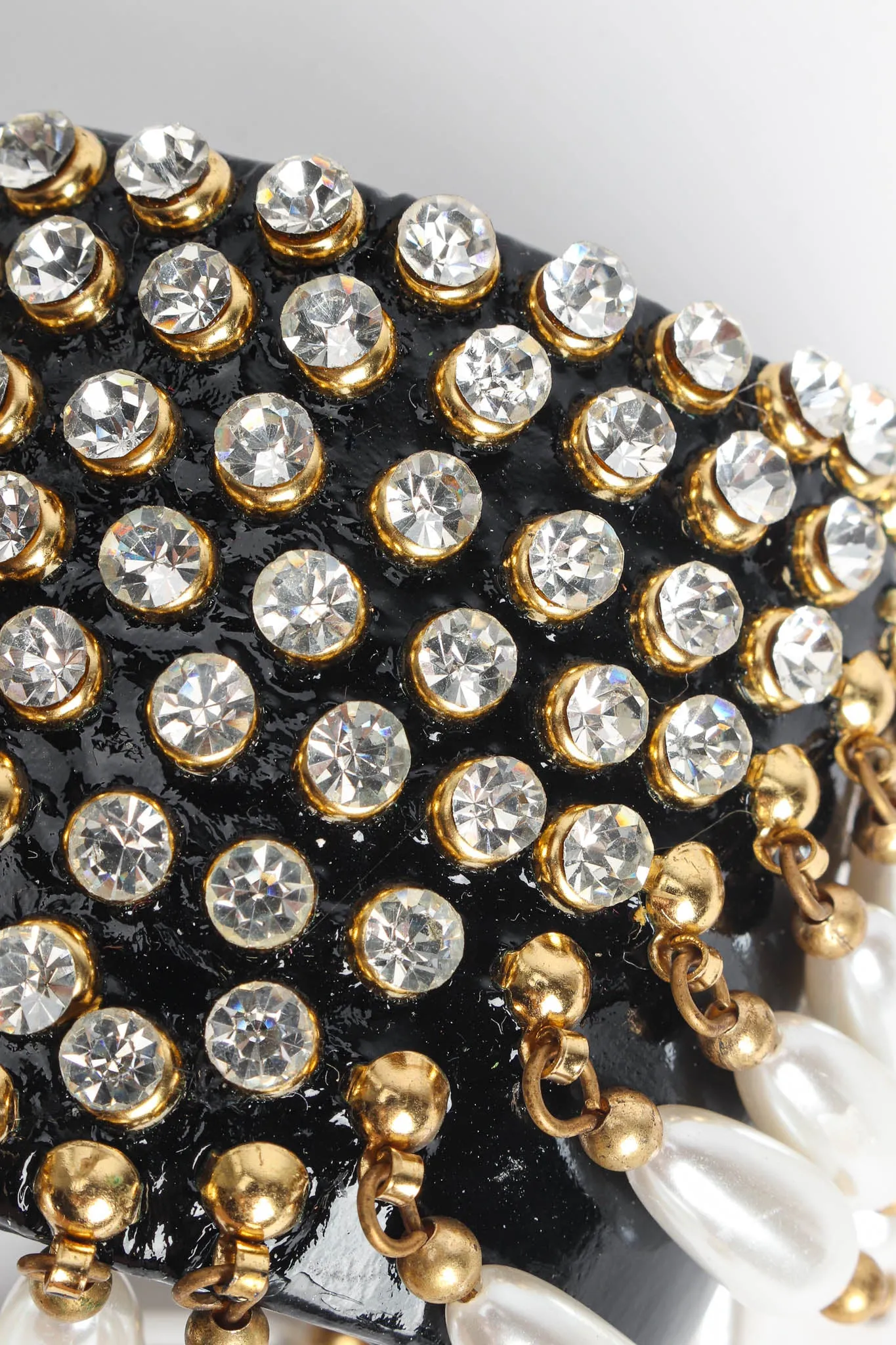 Patent Leather Rhinestone & Pearl Cuff