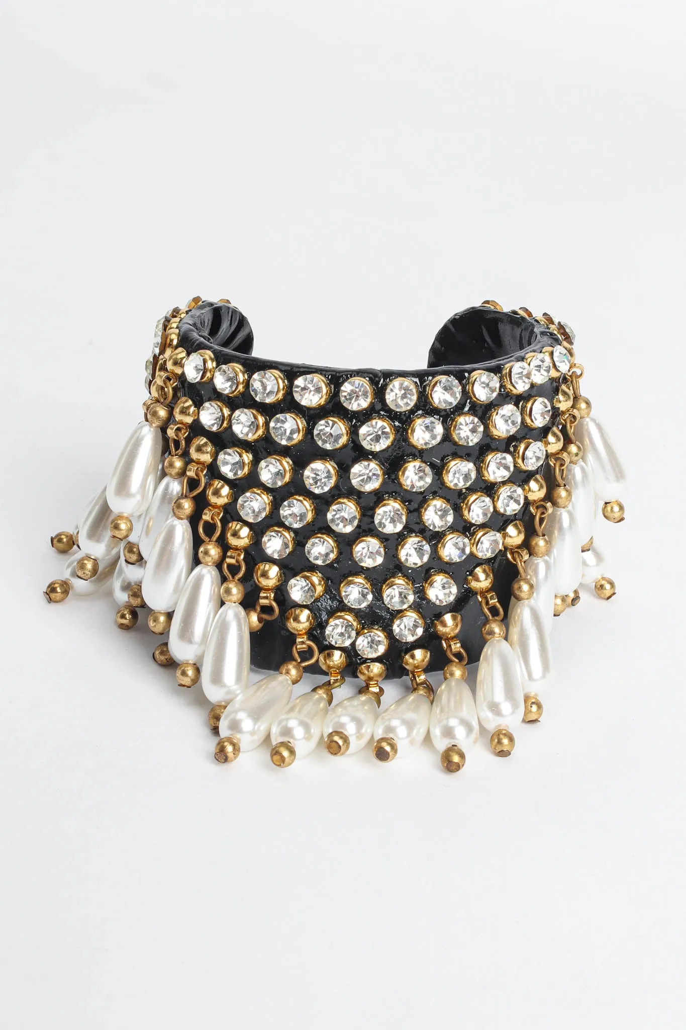 Patent Leather Rhinestone & Pearl Cuff