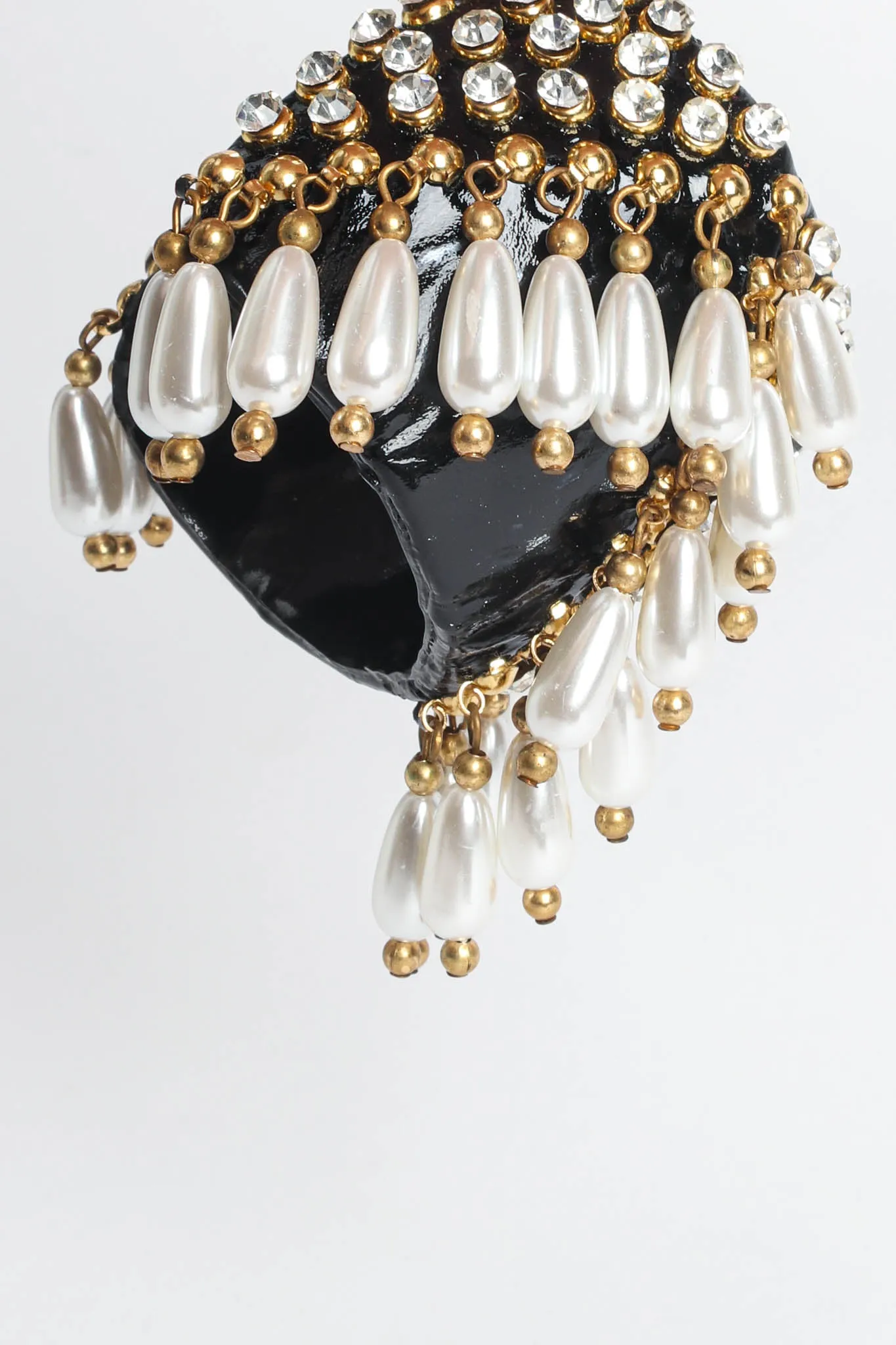 Patent Leather Rhinestone & Pearl Cuff