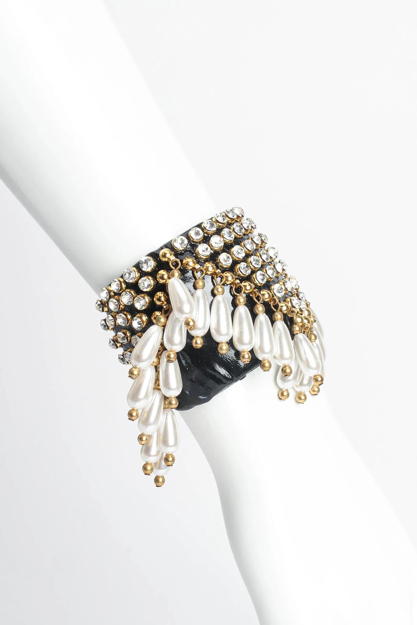 Patent Leather Rhinestone & Pearl Cuff