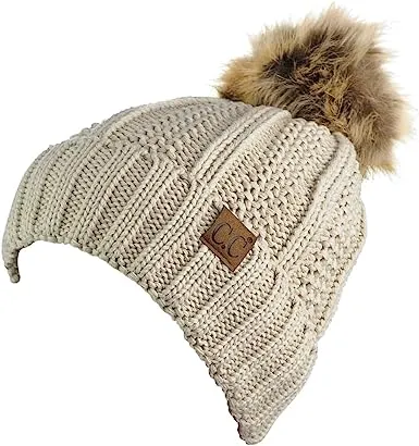 Pom Fleece Lined Skull Cap Cuff Beanie
