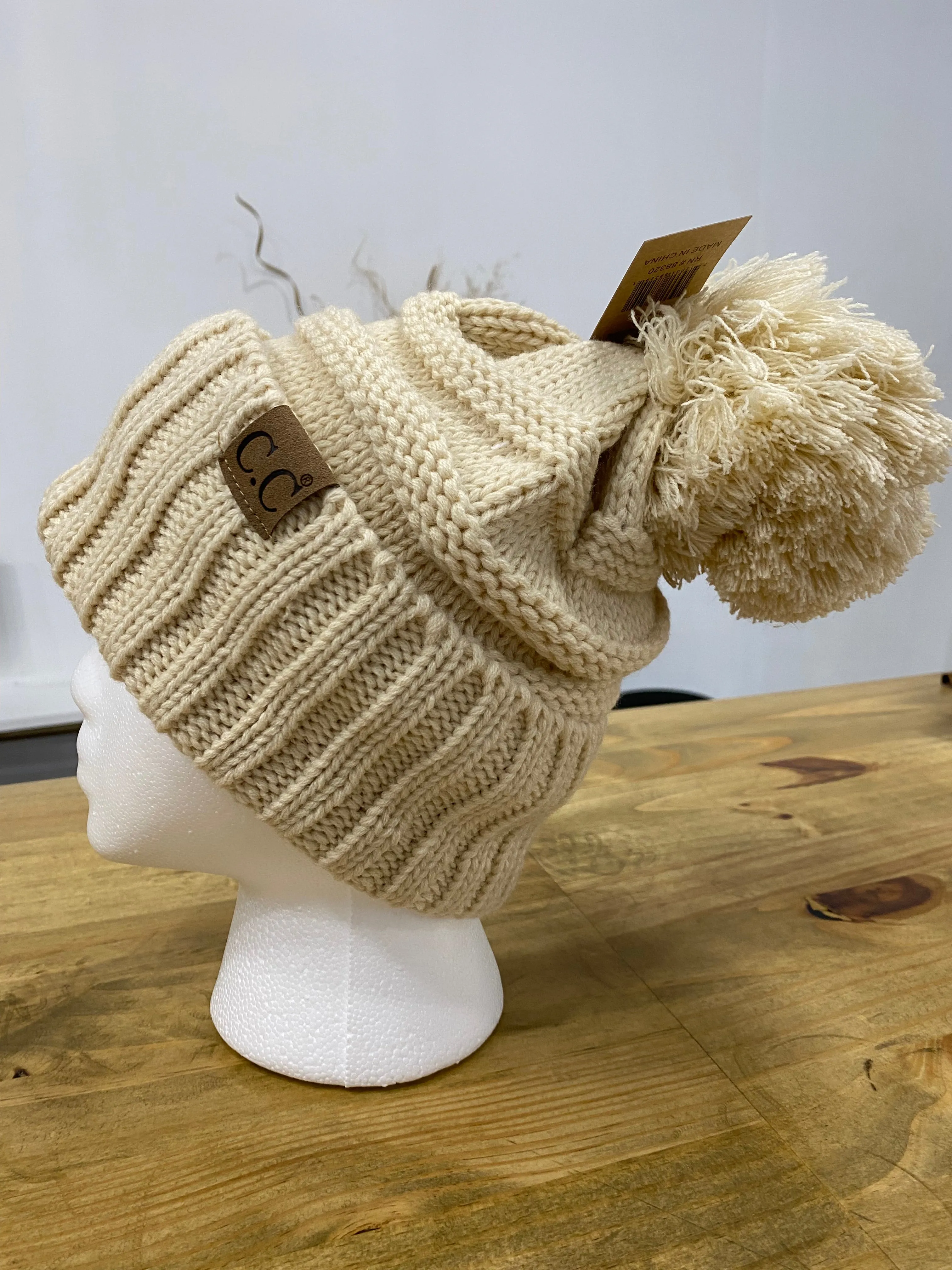 Pom Fleece Lined Skull Cap Cuff Beanie