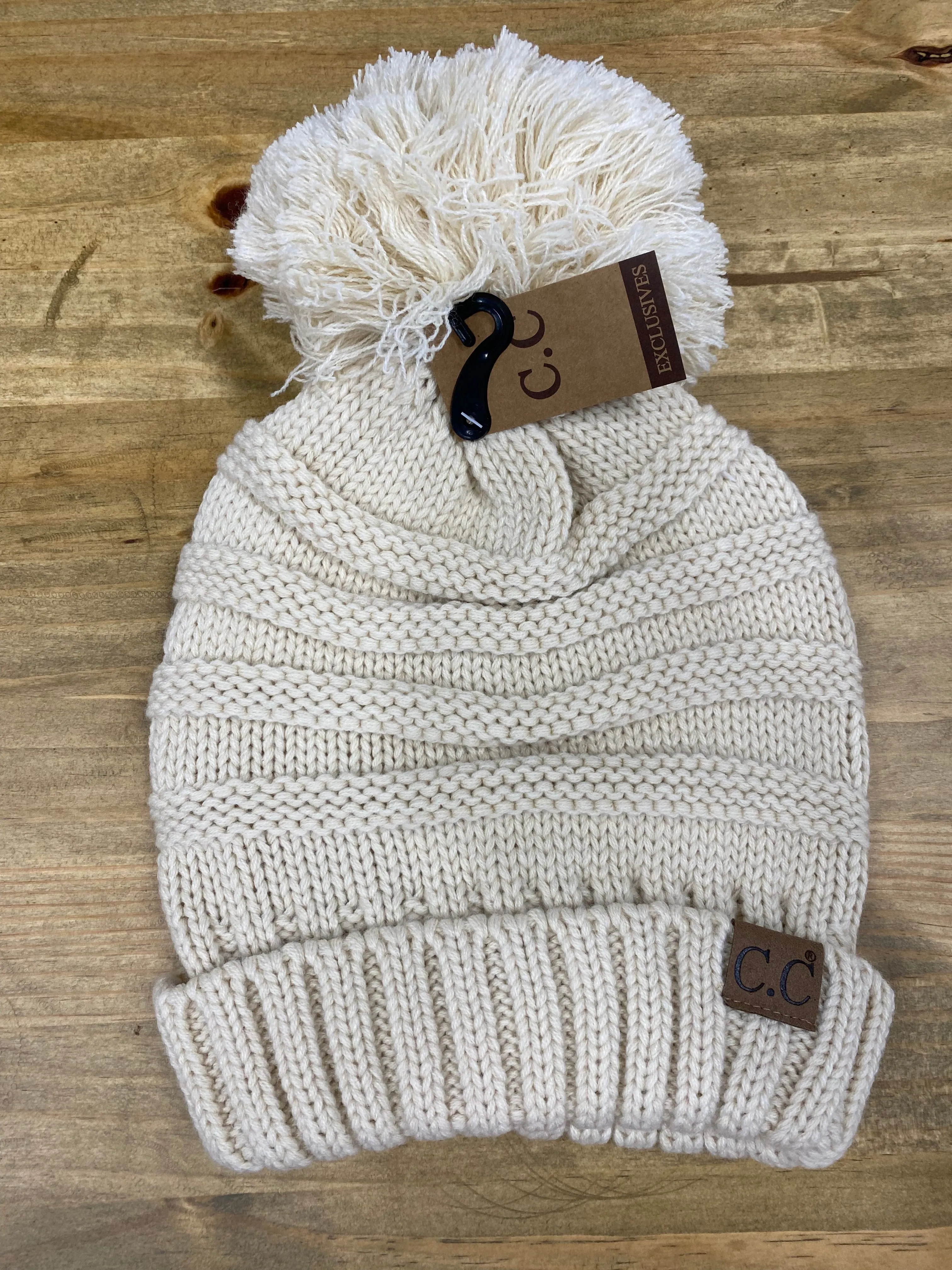 Pom Fleece Lined Skull Cap Cuff Beanie