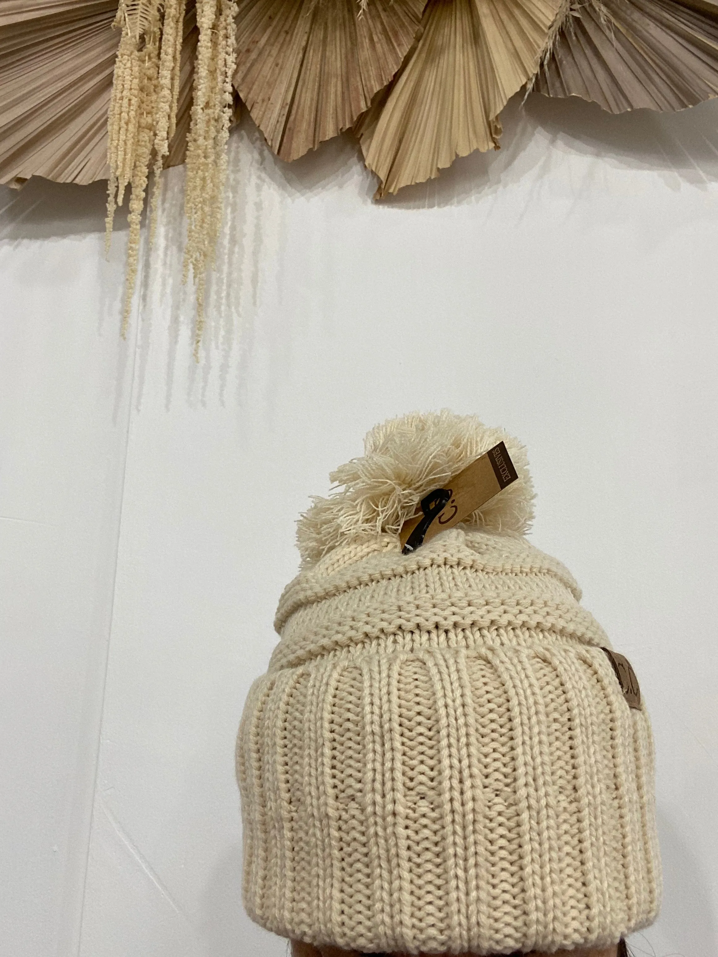 Pom Fleece Lined Skull Cap Cuff Beanie