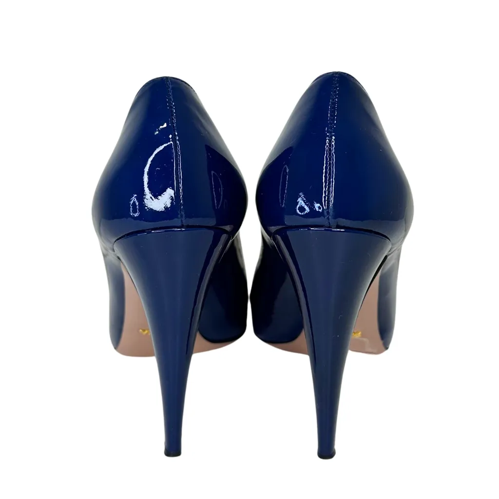 Prada Blue Patent Peep Toe Pump, 41