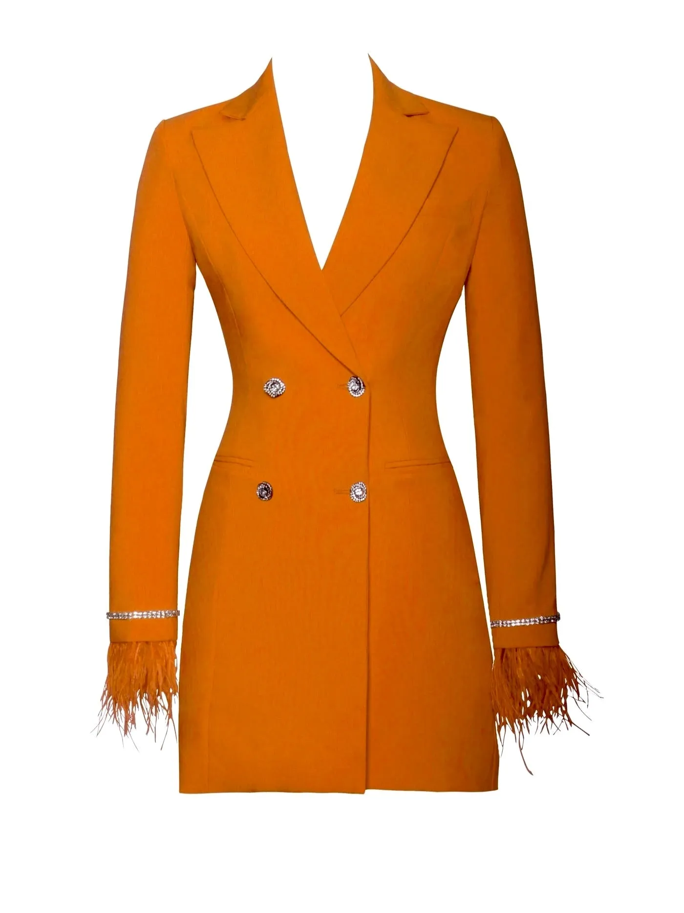 PRE-ORDER Isabella Feather Crystal Sleeve Backless Blazer Dress x Tangerine
