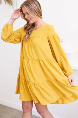 Puff Sleeve Round Neck Tiered Ruffle Mini Dress