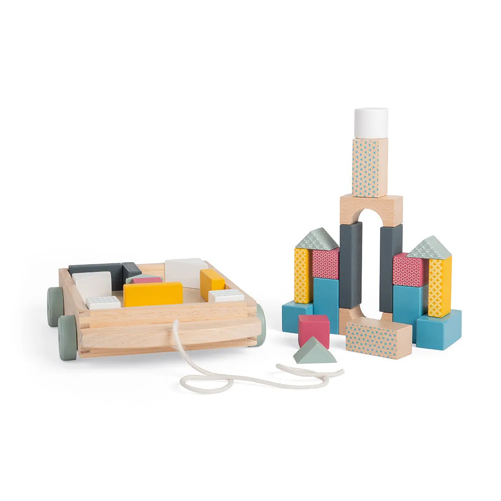 Pull Along Wooden Brick Cart