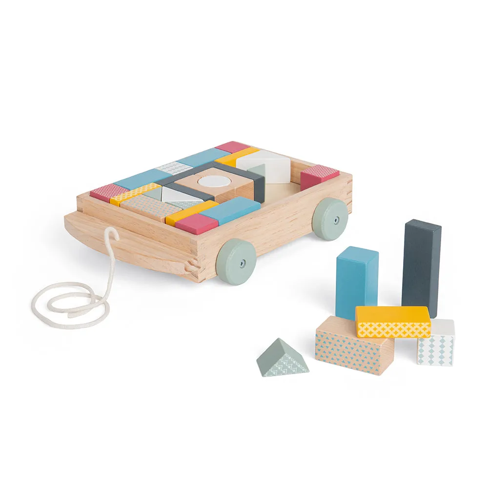 Pull Along Wooden Brick Cart