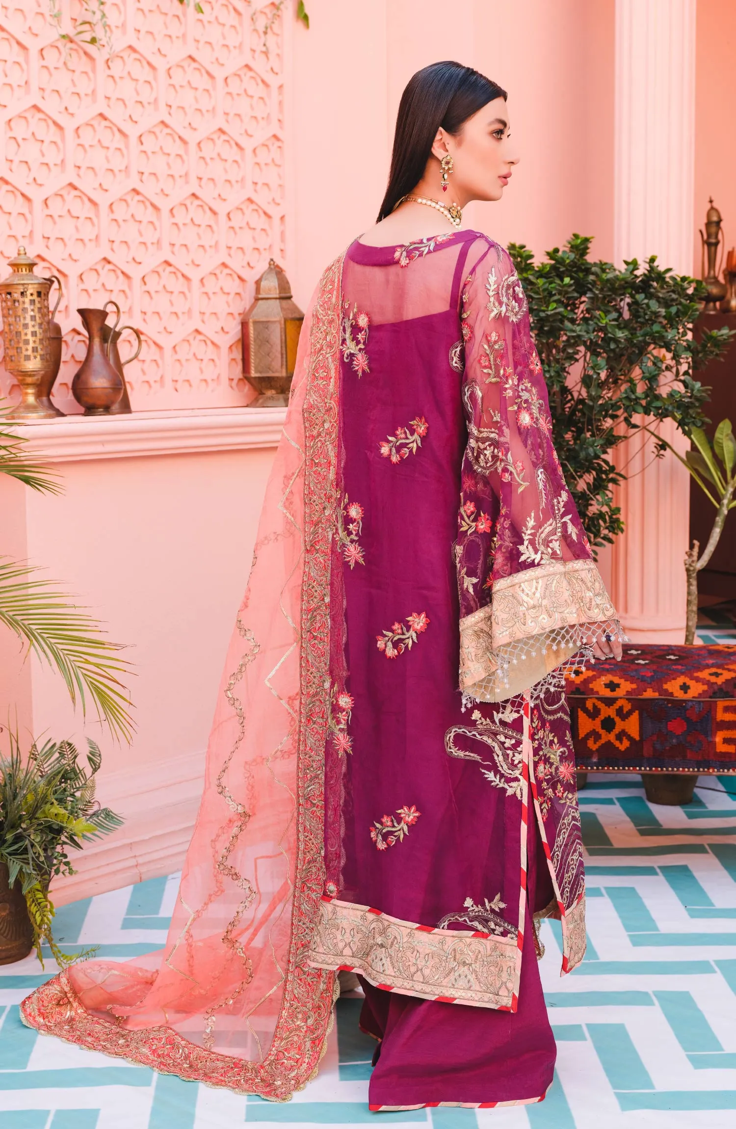 Purple Kameez Salwar with Floral Embroidery #PF396