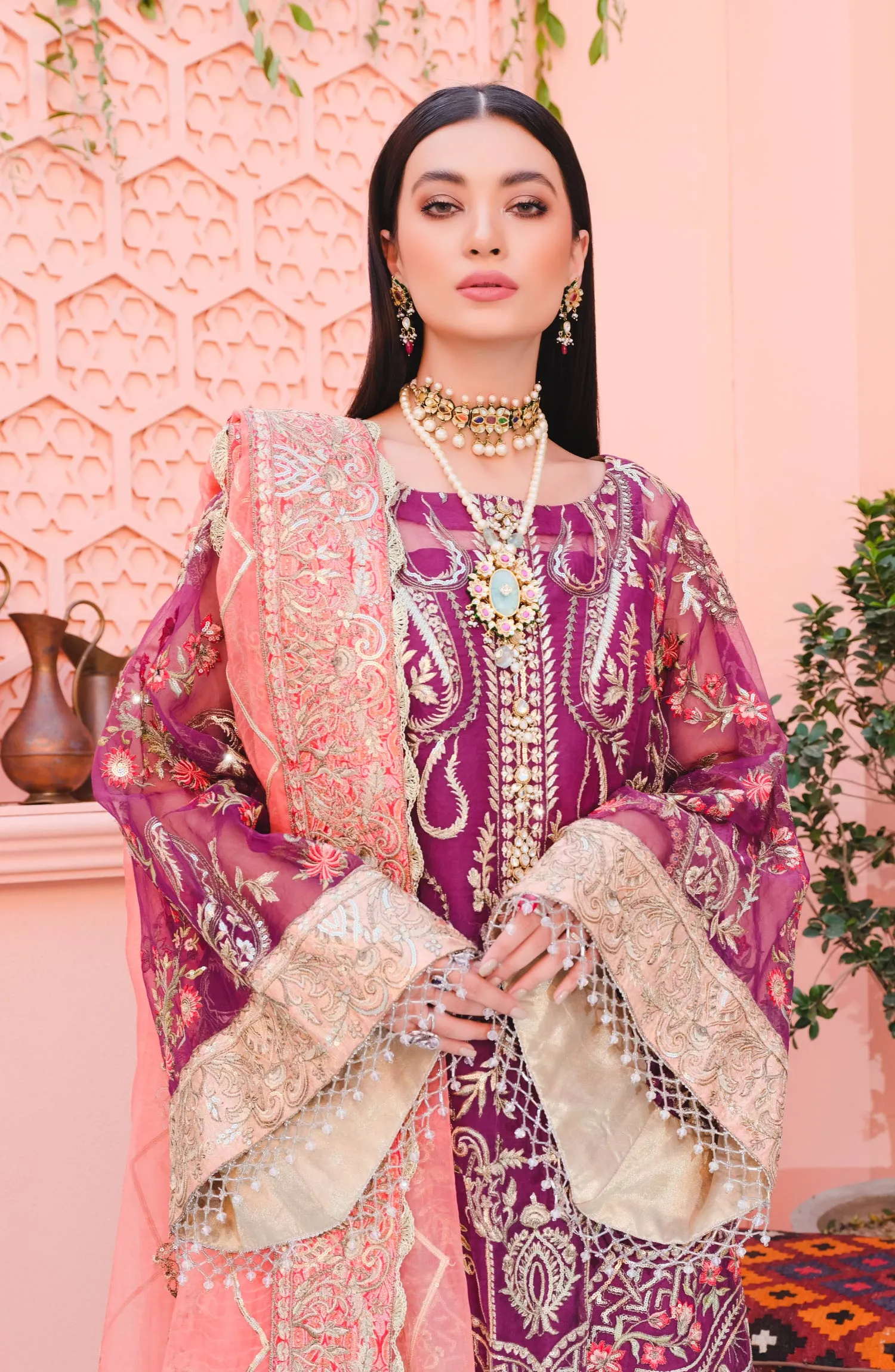 Purple Kameez Salwar with Floral Embroidery #PF396