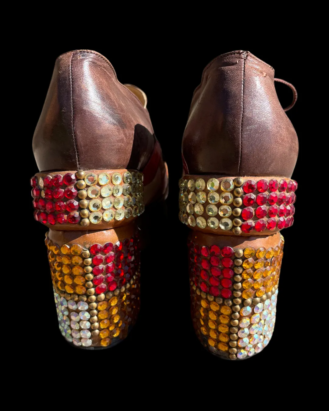 Rare Late 60s Early 70s Patchwork Leather Rhinestone Platforms