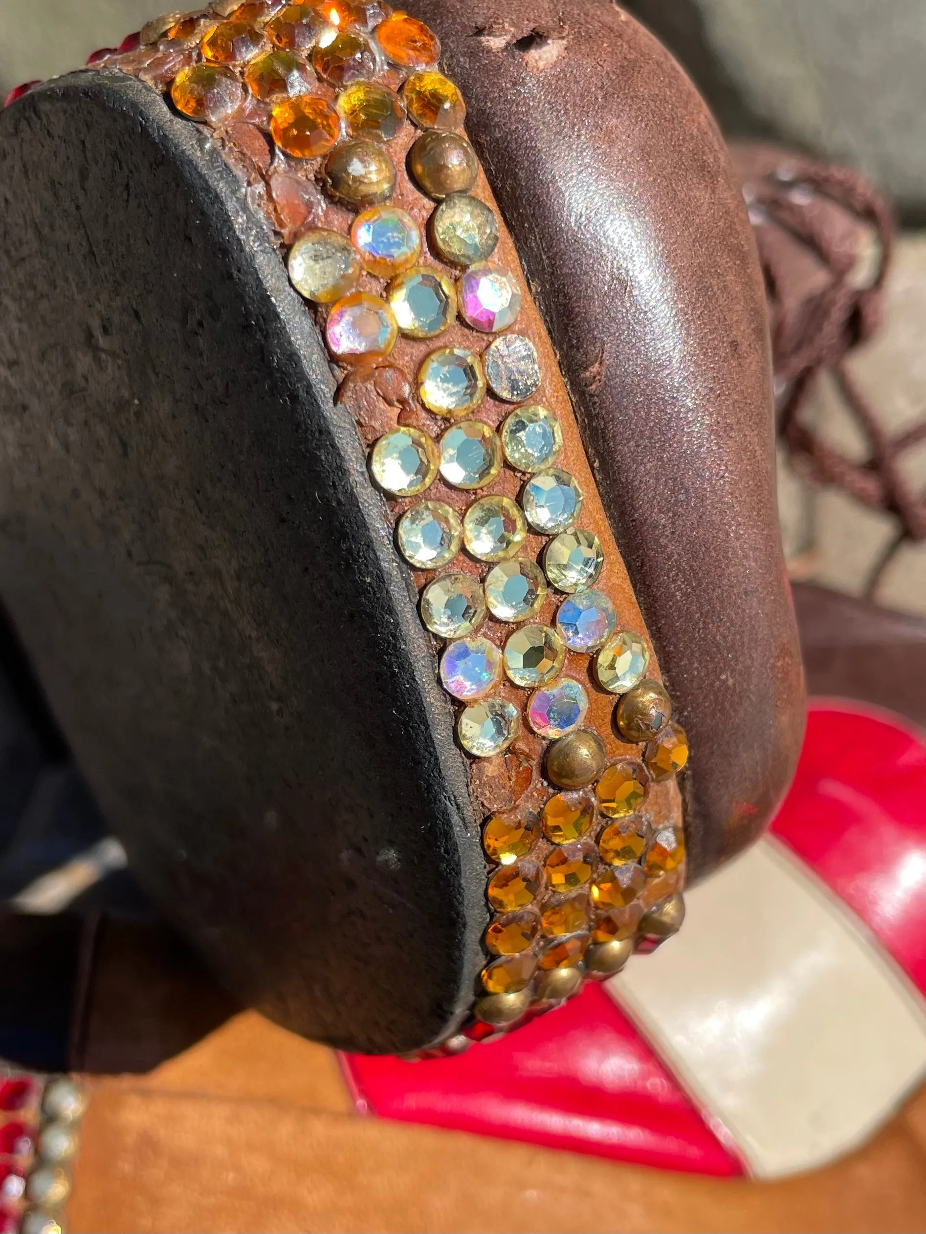 Rare Late 60s Early 70s Patchwork Leather Rhinestone Platforms