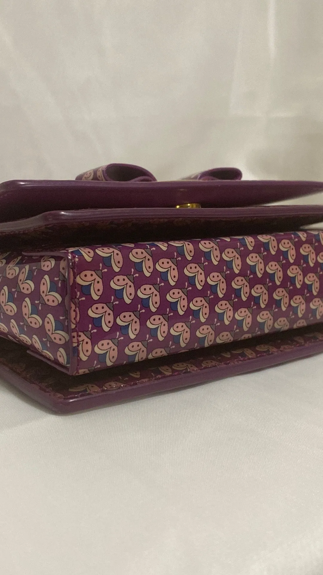Rare Salvatore Ferragamo Patent Leather Mini Vara Bag In Ladybug Print