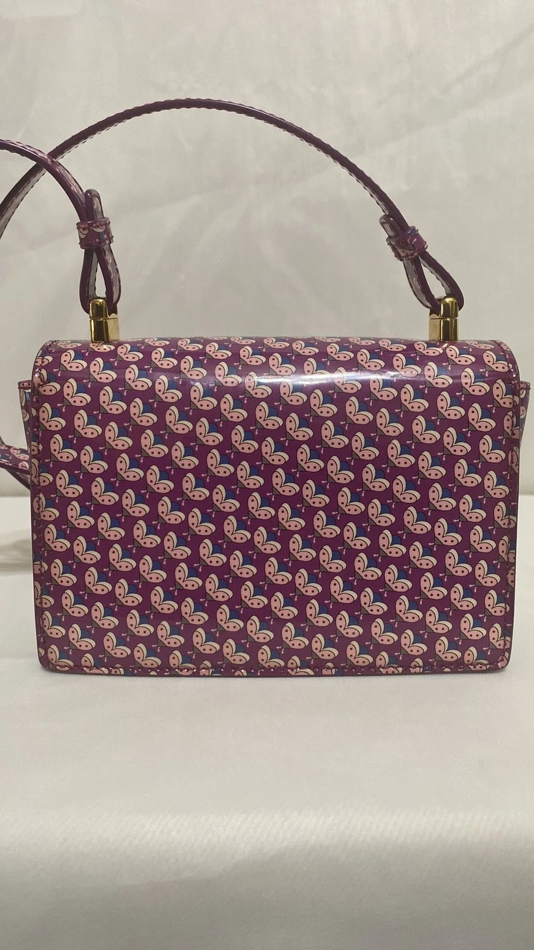 Rare Salvatore Ferragamo Patent Leather Mini Vara Bag In Ladybug Print