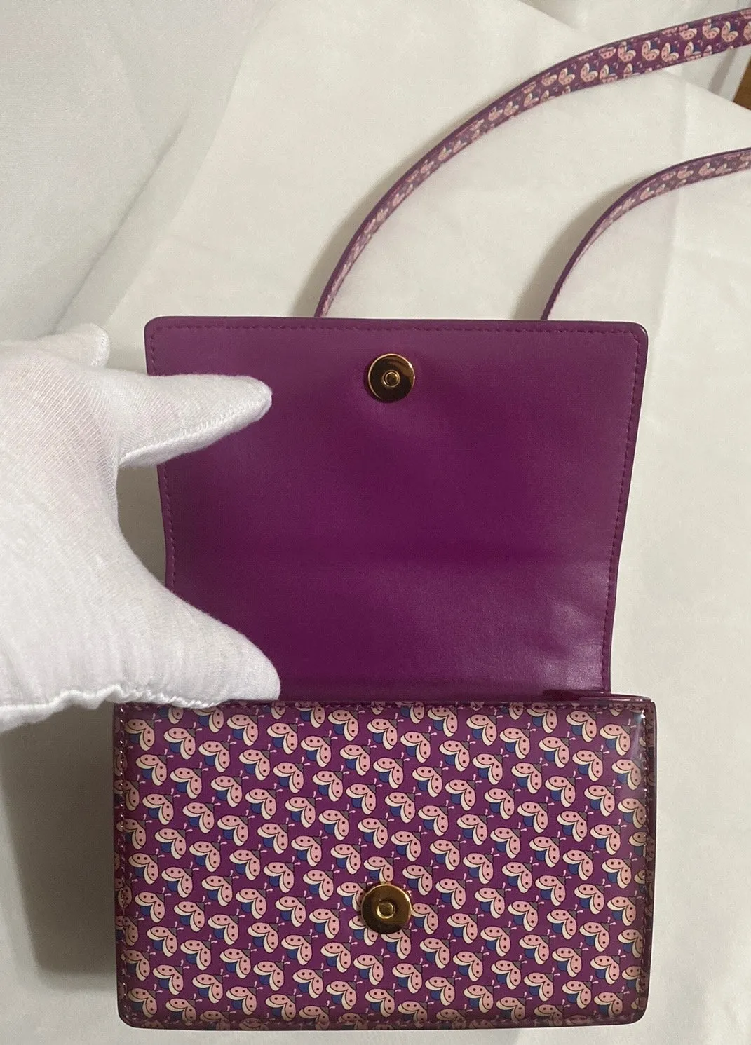 Rare Salvatore Ferragamo Patent Leather Mini Vara Bag In Ladybug Print