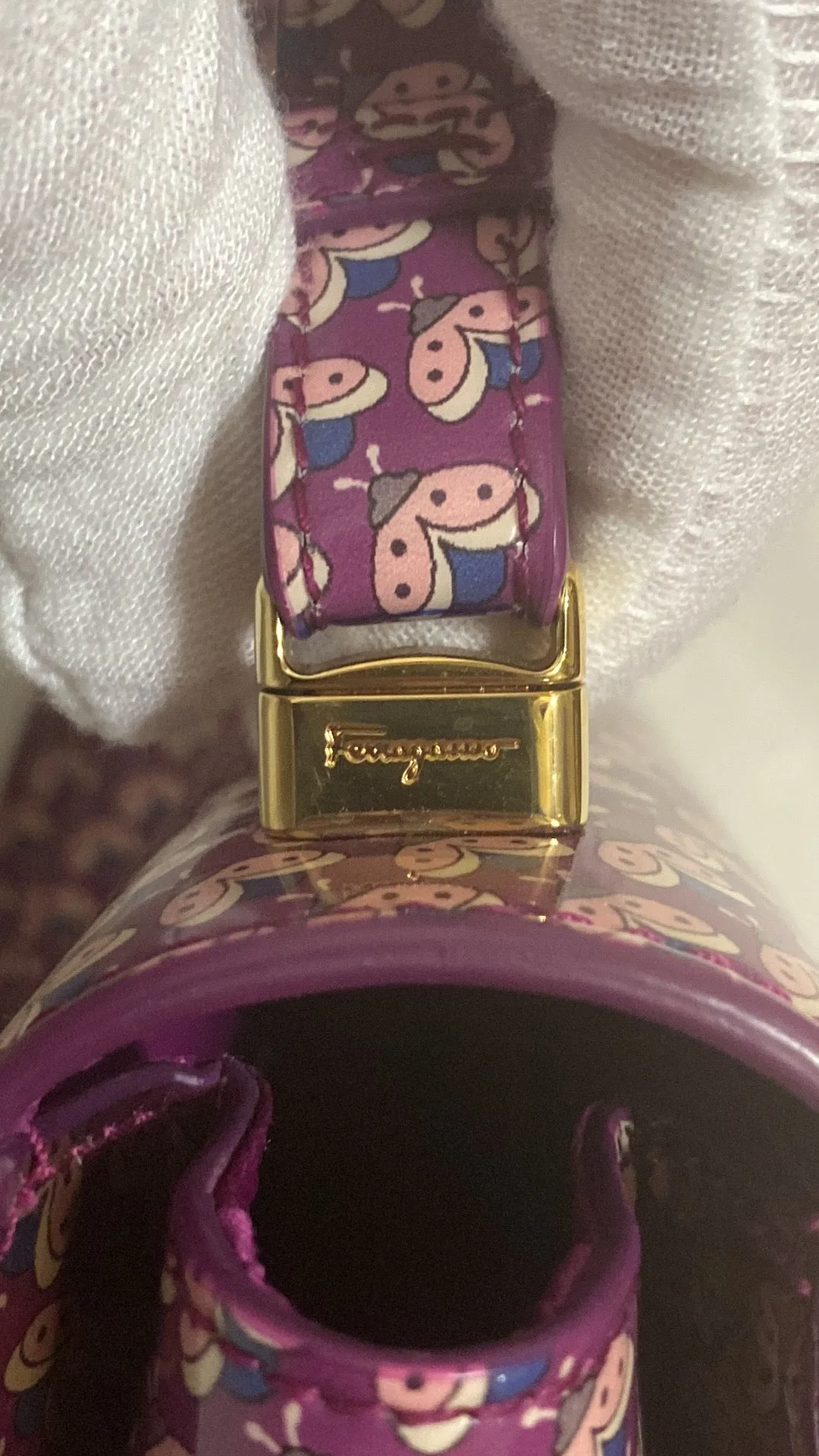 Rare Salvatore Ferragamo Patent Leather Mini Vara Bag In Ladybug Print