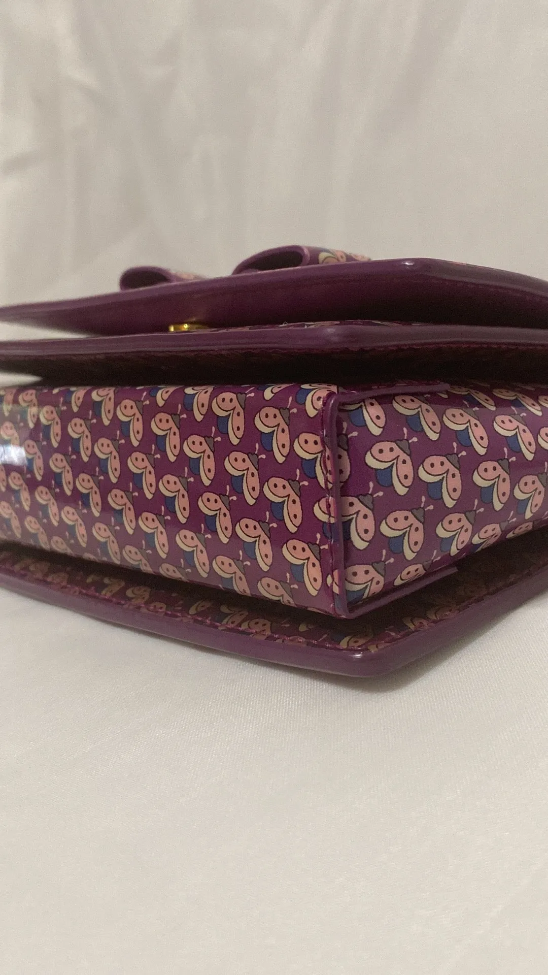 Rare Salvatore Ferragamo Patent Leather Mini Vara Bag In Ladybug Print