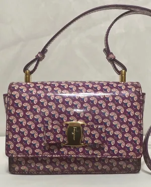 Rare Salvatore Ferragamo Patent Leather Mini Vara Bag In Ladybug Print