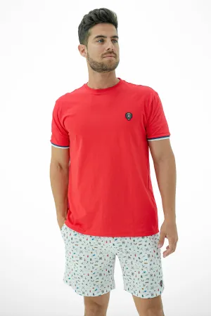 RED CUFF NAVY/WHITE RIBBED CREW NECK