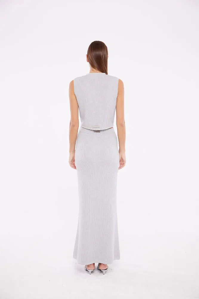 Ribbed Maxi Skirt with Slit in Ash