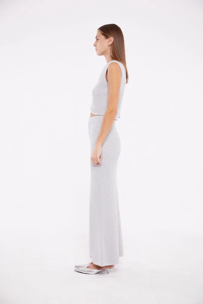 Ribbed Maxi Skirt with Slit in Ash