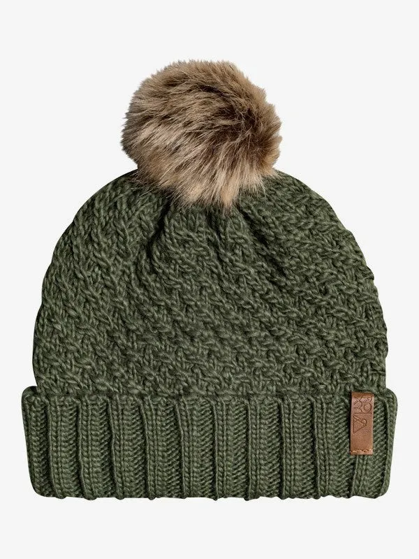 Roxy Womens Blizzard Pom-Pom Beanie - Bronze Green