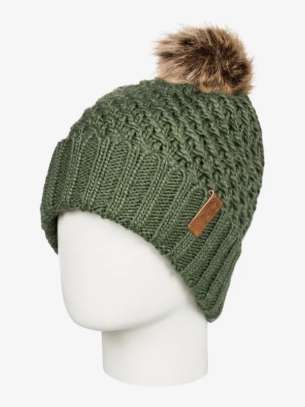 Roxy Womens Blizzard Pom-Pom Beanie - Bronze Green