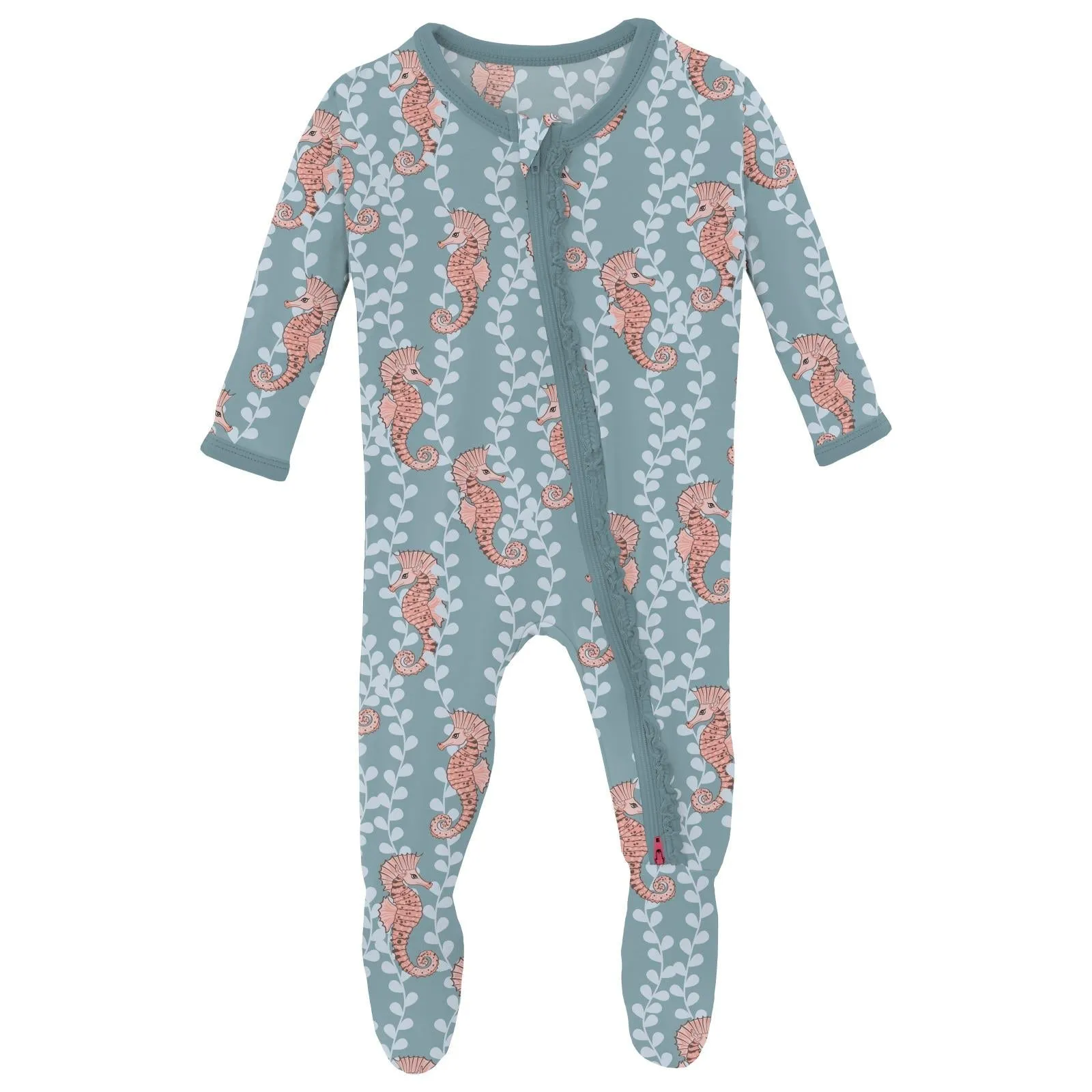 Ruffle Zipper Footie | Stormy Seahorses