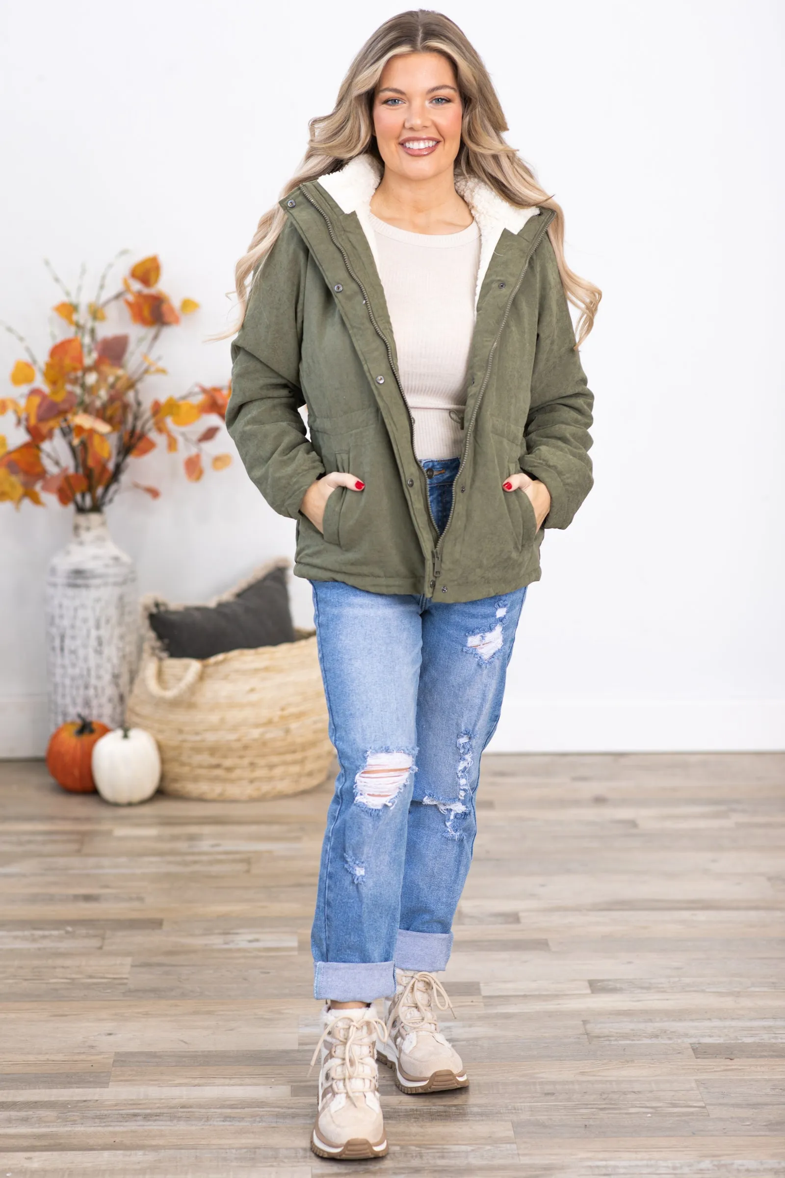 Sage Faux Fur Lined Hooded Jacket