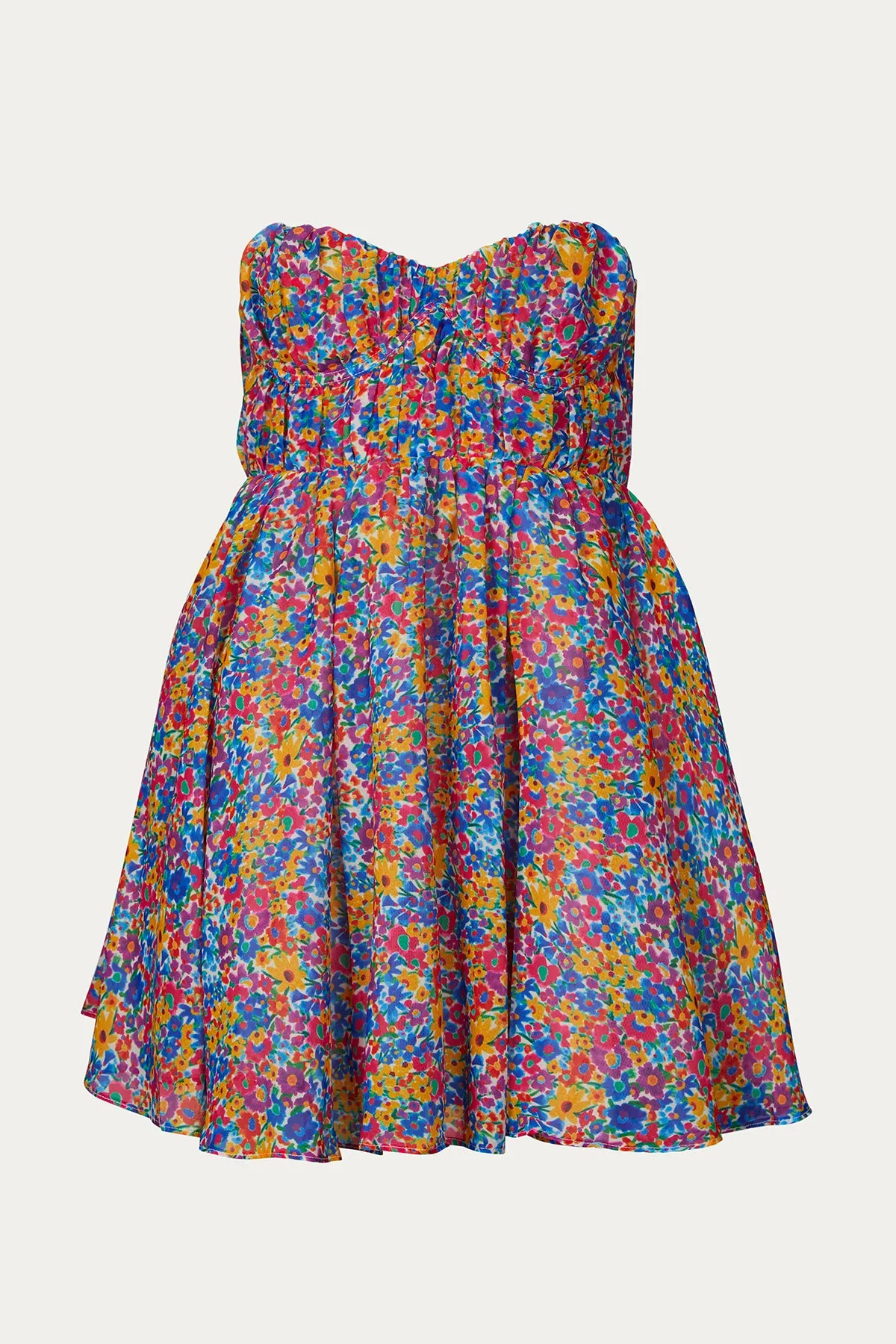 SASHA FLORAL-PRINT STRAPLESS BUSTIER MINI DRESS