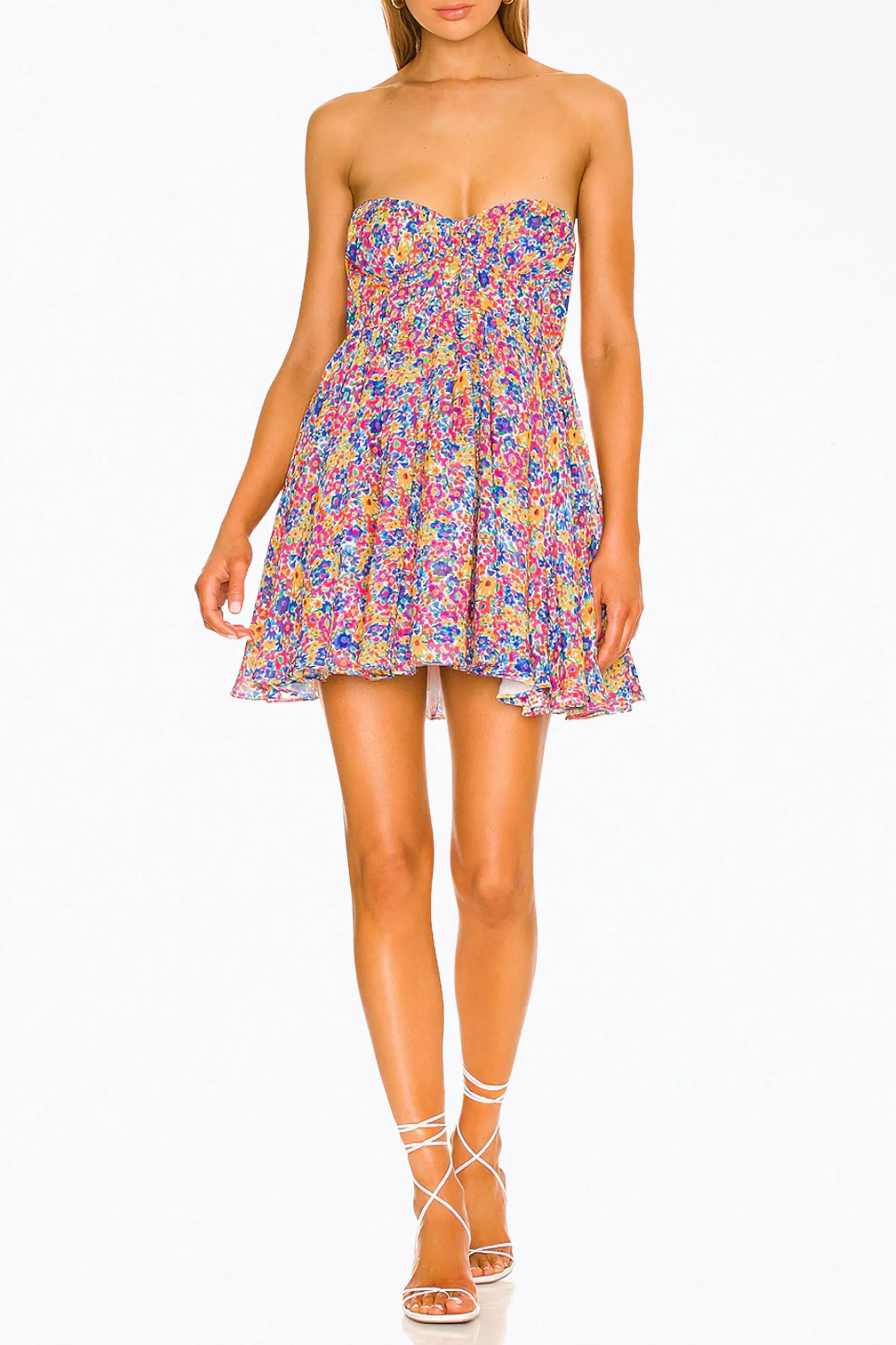 SASHA FLORAL-PRINT STRAPLESS BUSTIER MINI DRESS