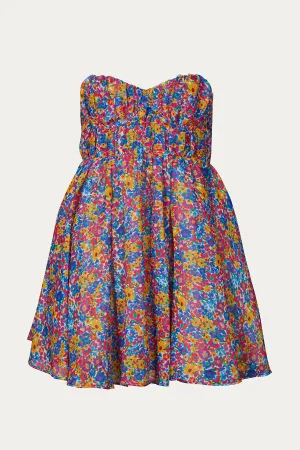 SASHA FLORAL-PRINT STRAPLESS BUSTIER MINI DRESS