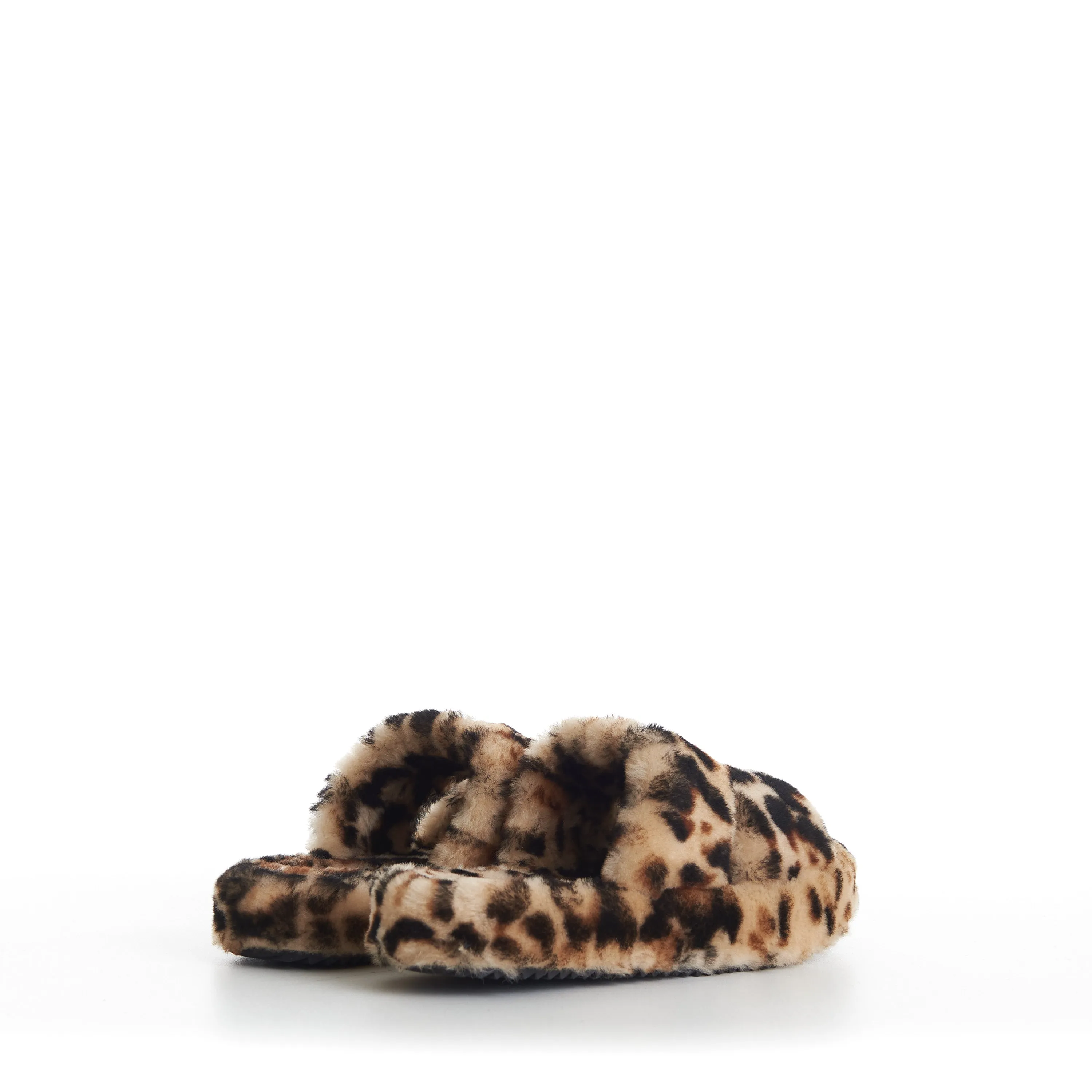Shearling Fur Slide Sandals - Leopard Pattern