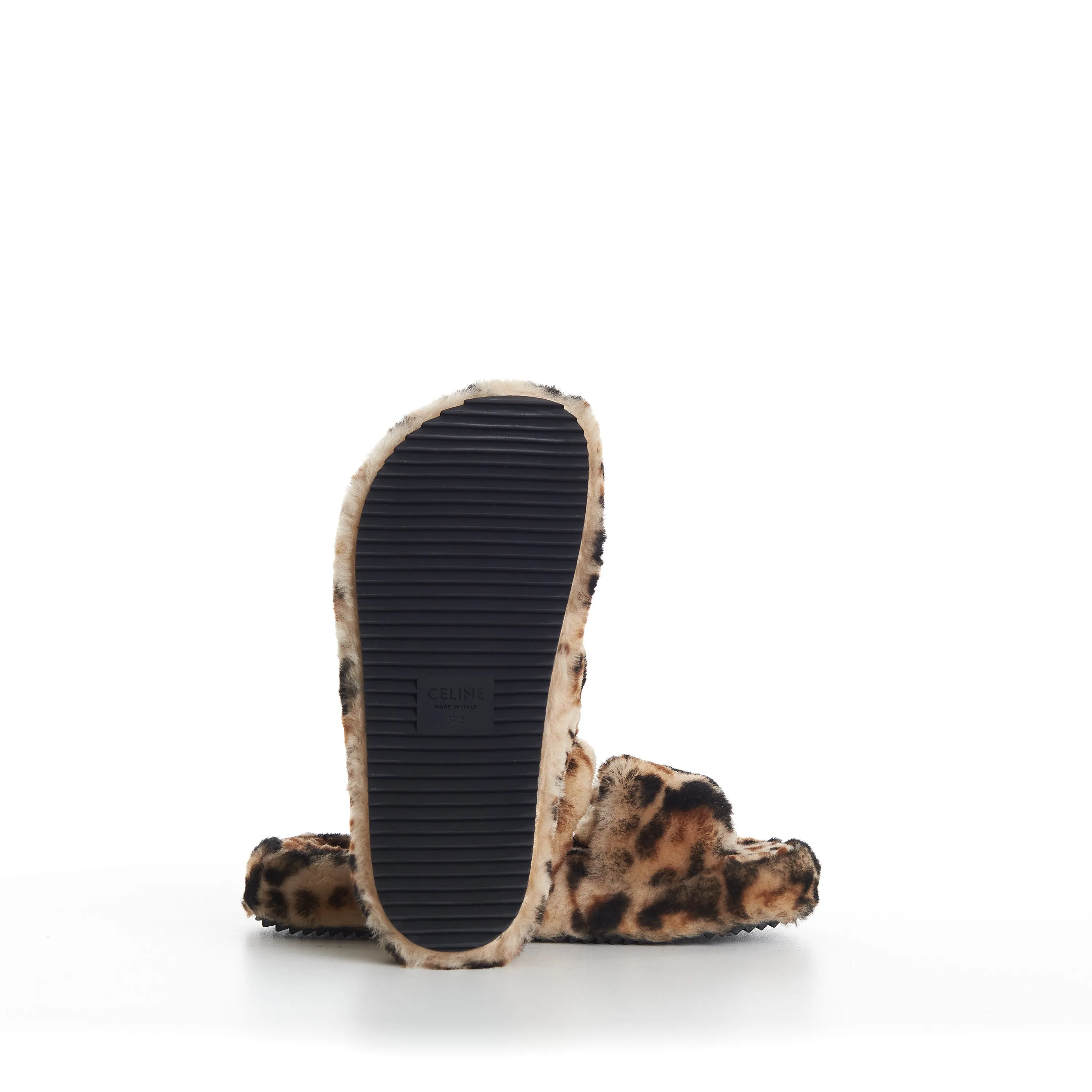 Shearling Fur Slide Sandals - Leopard Pattern