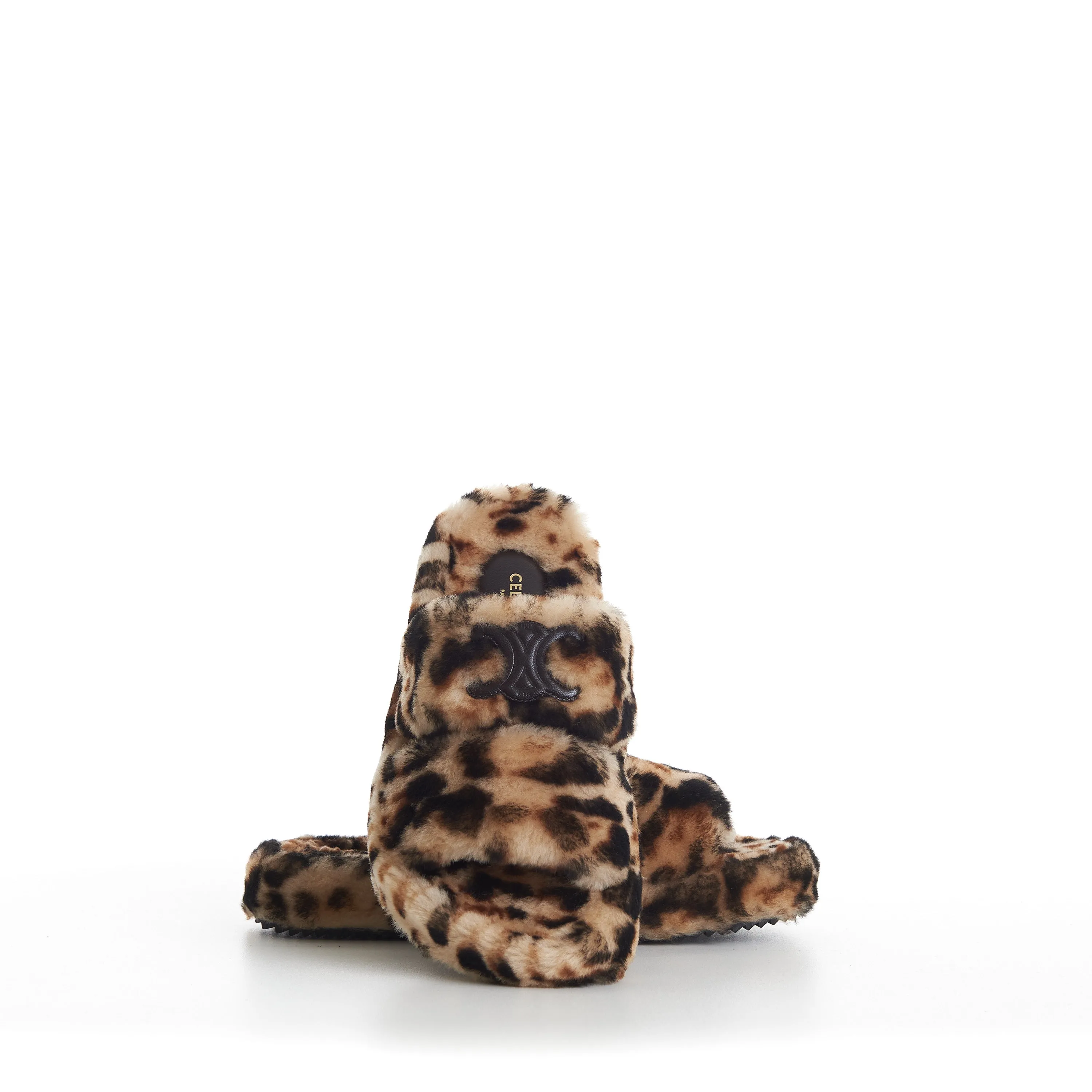 Shearling Fur Slide Sandals - Leopard Pattern