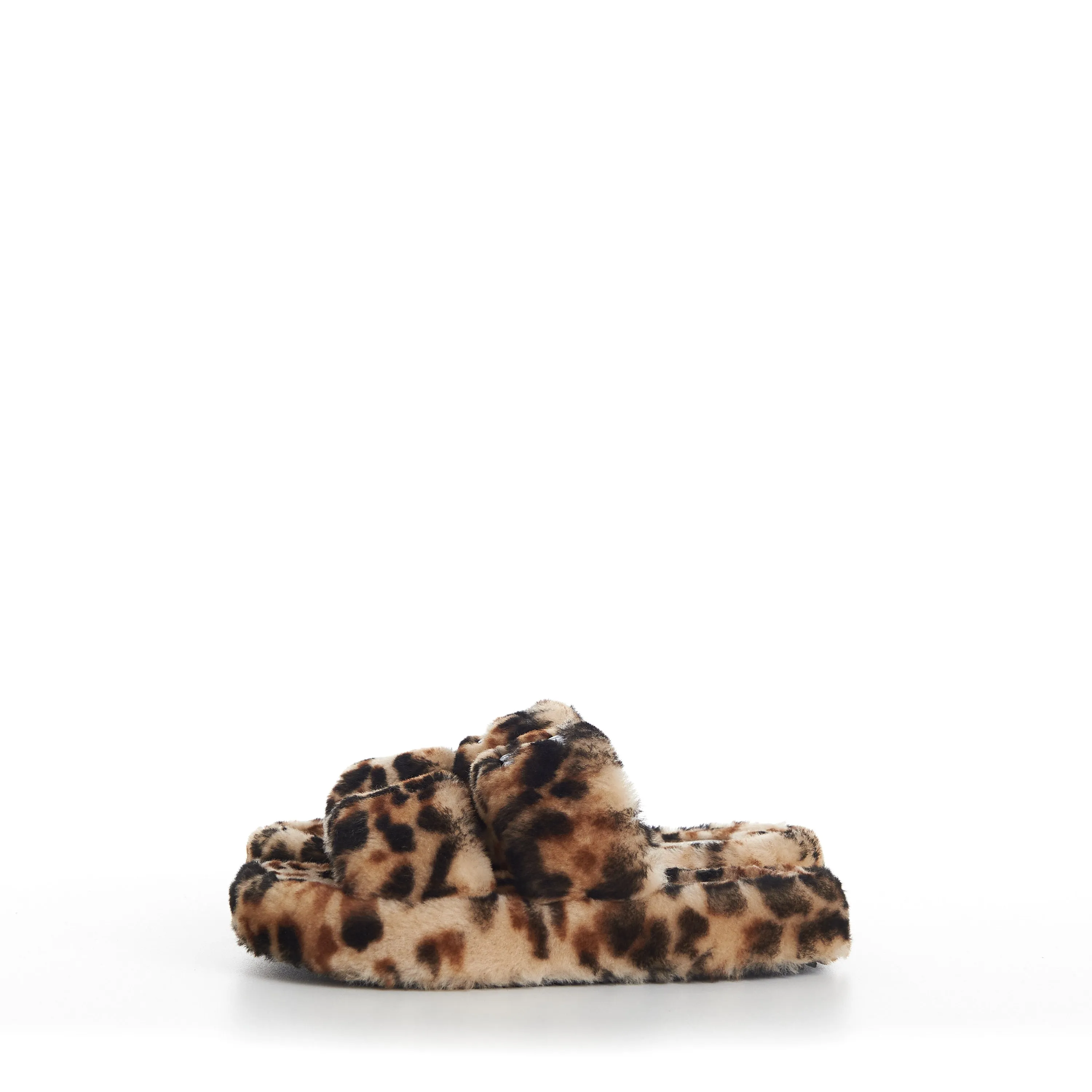Shearling Fur Slide Sandals - Leopard Pattern