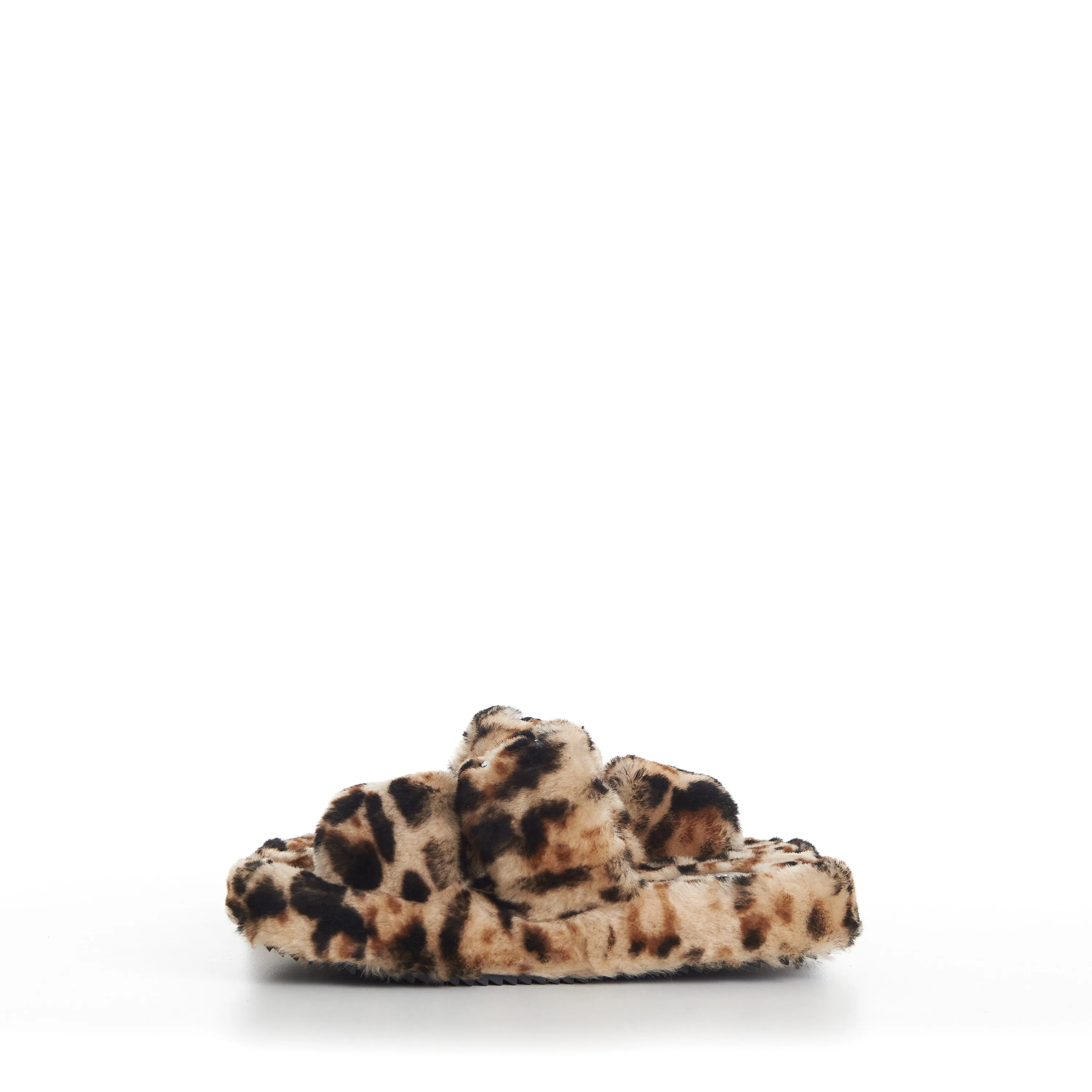 Shearling Fur Slide Sandals - Leopard Pattern