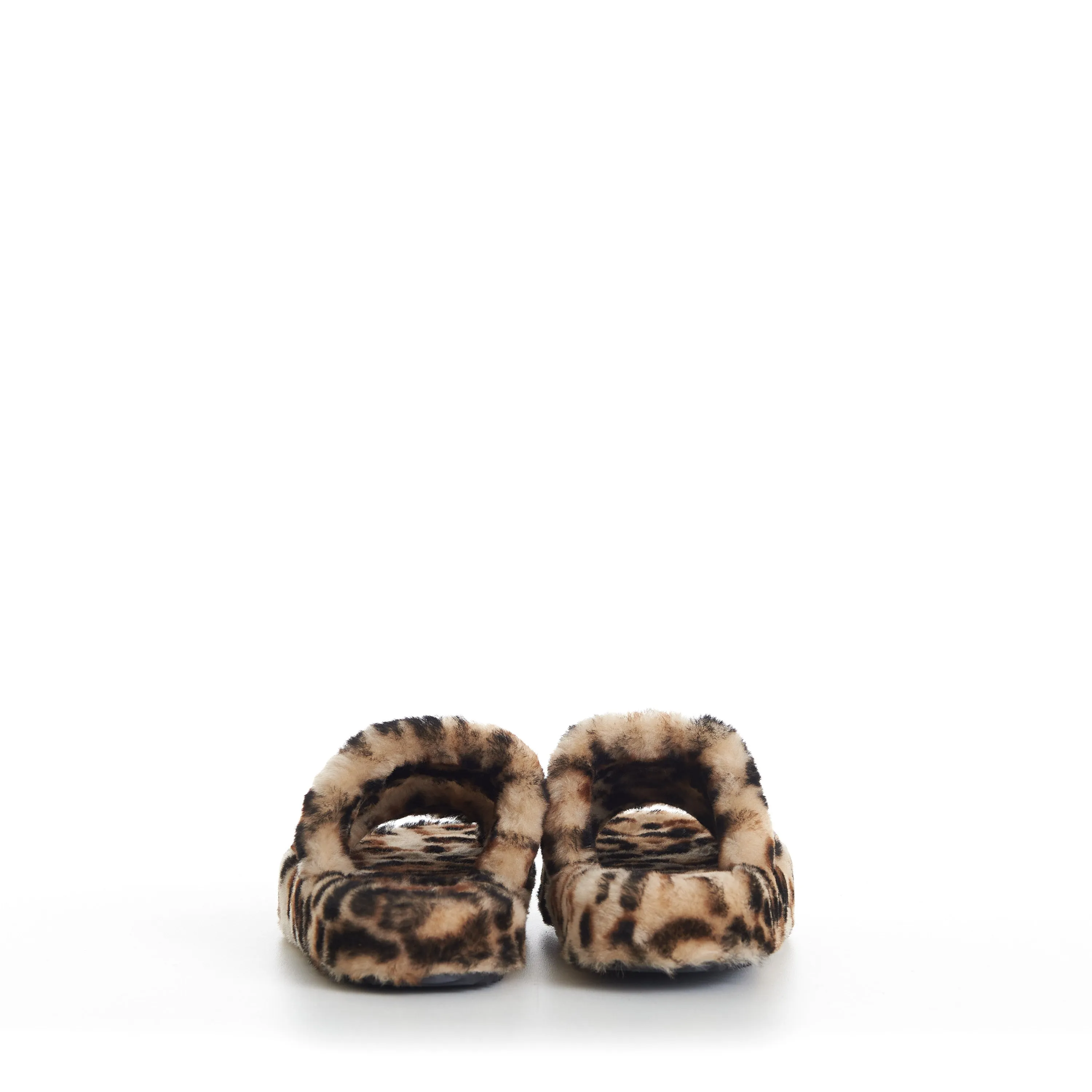 Shearling Fur Slide Sandals - Leopard Pattern