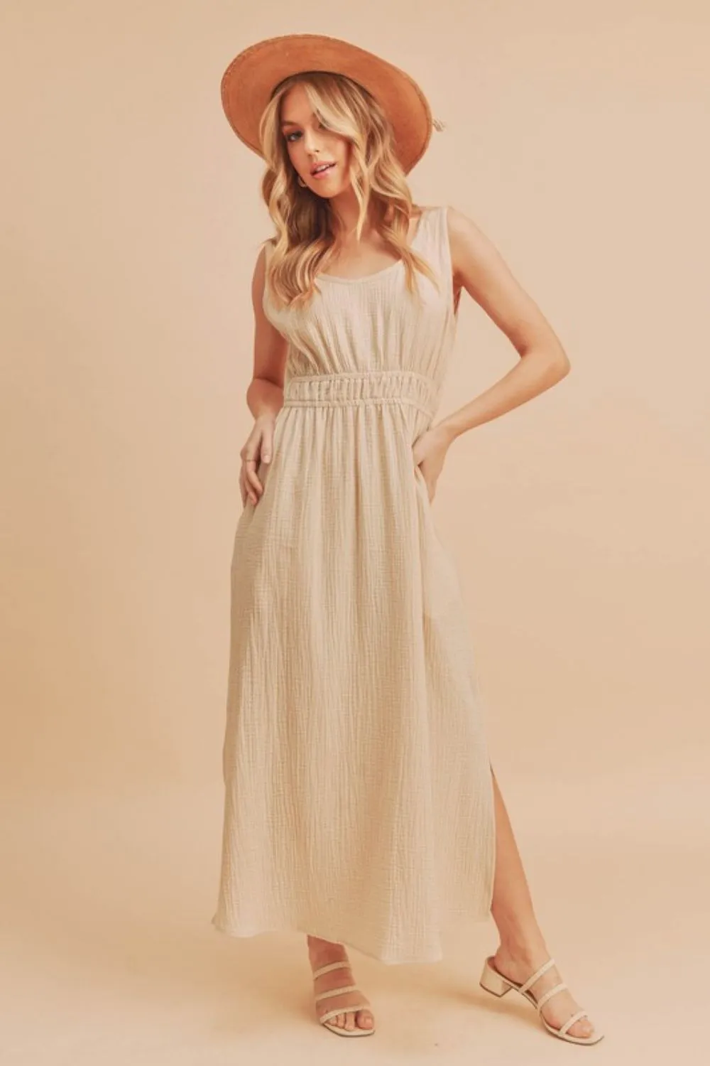 Side Slit Round Neck Sleeveless Tank Dress