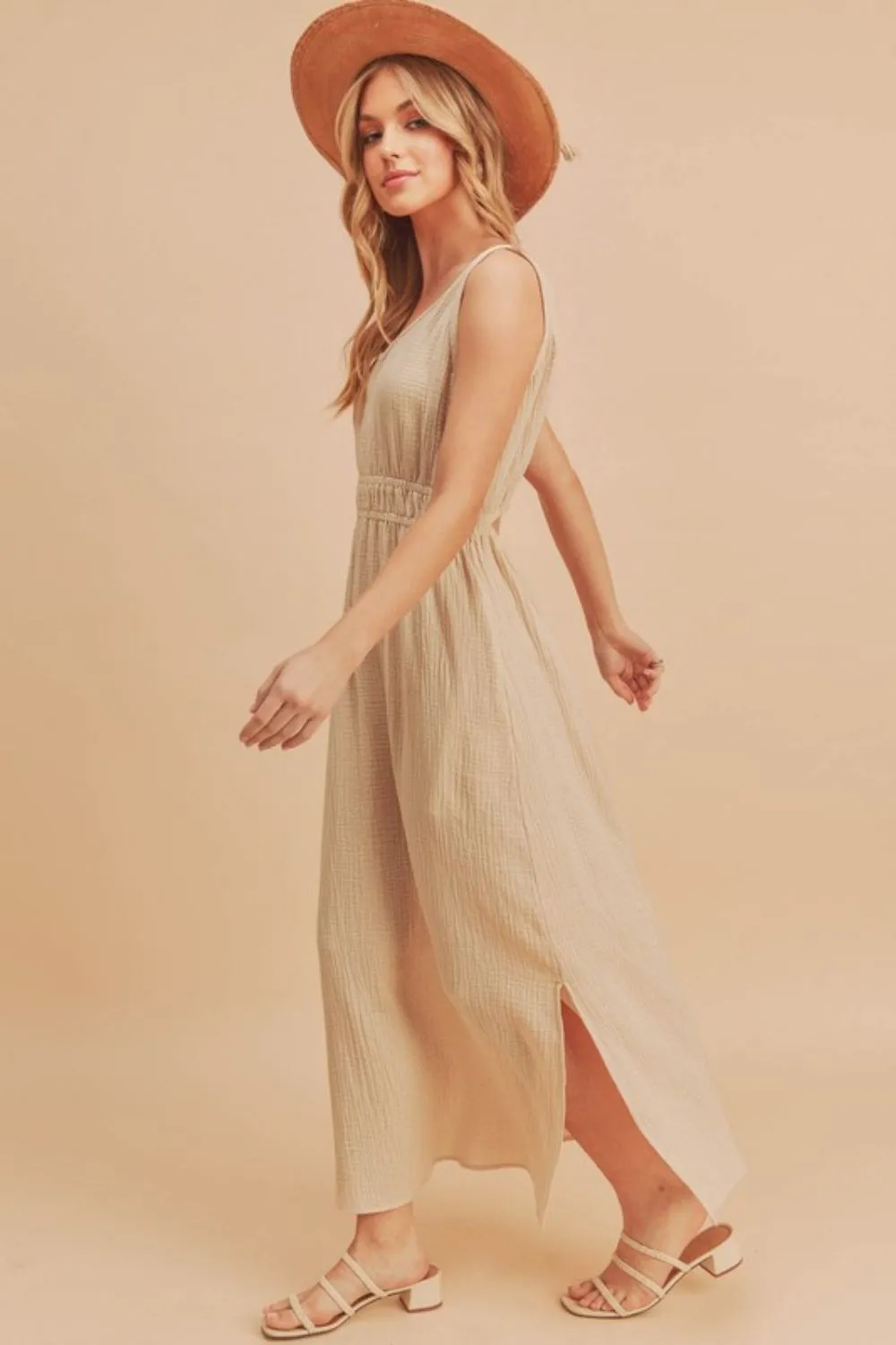 Side Slit Round Neck Sleeveless Tank Dress