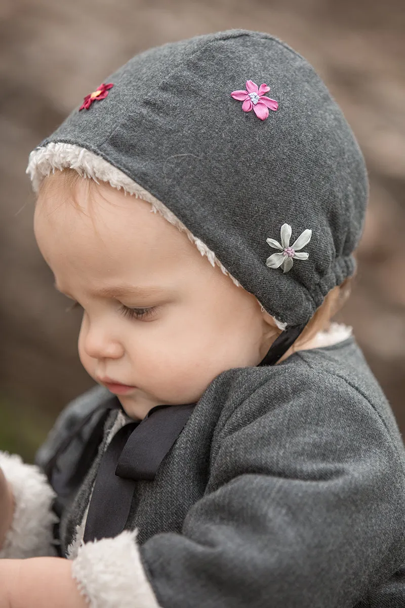 Silk Ribbon Flower Bonnet, Anthracite