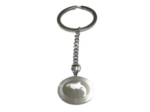 Silver Toned Etched Oval Jumping Killer Whale Orca Pendant Keychain