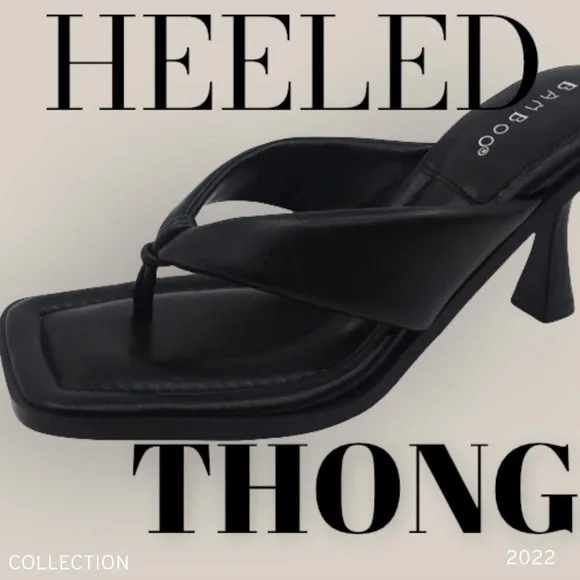 Size 10 Bamboo REVIVE Black Open Toe Thong Sandal Trend Heel
