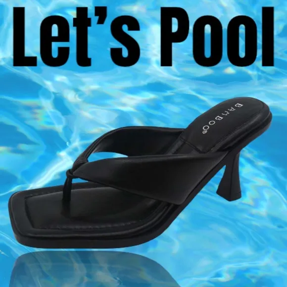 Size 10 Bamboo REVIVE Black Open Toe Thong Sandal Trend Heel