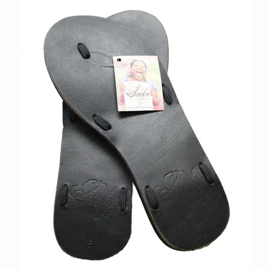 Sseko Black Leather Ribbon Sandals
