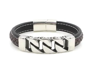 Stainless Steel Accent Braided Leather Bracelet